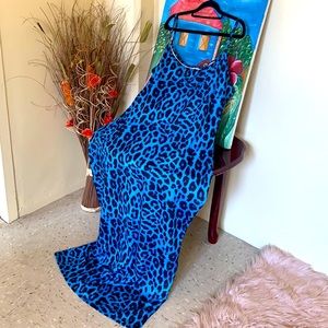 Blue cheetah print maxi dress stretchy 3X